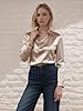 Women's Elegant Solid Satin Cowl Neck Blouse Long ... #5