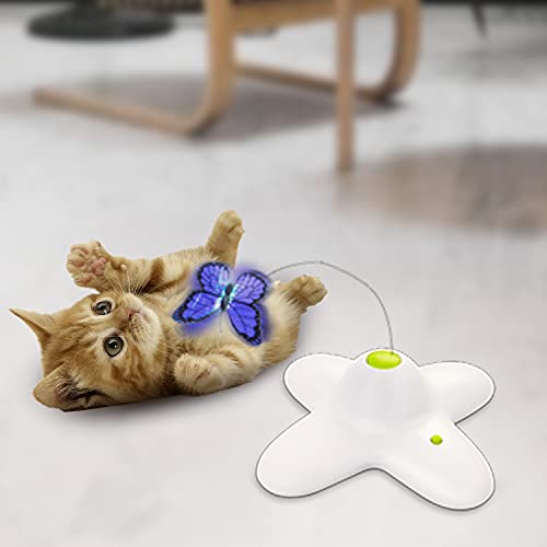 All For Paws Interactive Flutter Bug Cat Toys,Butter-Fly Funny Exercise Flutter Rotating Kitty Toys,Cat Toys Interactive for Indoor Cats with 2 Replacements