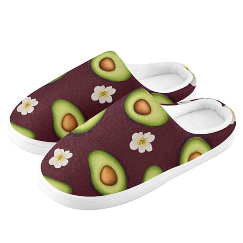 JUNZAN Funny Avocado Fruit Burgundy Women Cotton Slippers Comfortable Memory Foam Travel Slippers for Travel Birthday Presents 6-74