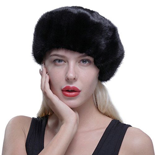 URSFUR Genuine Mink Beret Ladies Winter Hat Cap Black