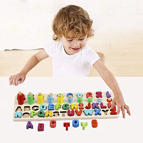 Sendida Alphabet Number Montessori Toys - Early Learning Math Toys Wood Puzzles ABC Letters Educational Sorting Count Toy Board for Toddlers, Preschool Stacking Blocks Gift Toys for Ages 3-6 Years - Thumbnail 2