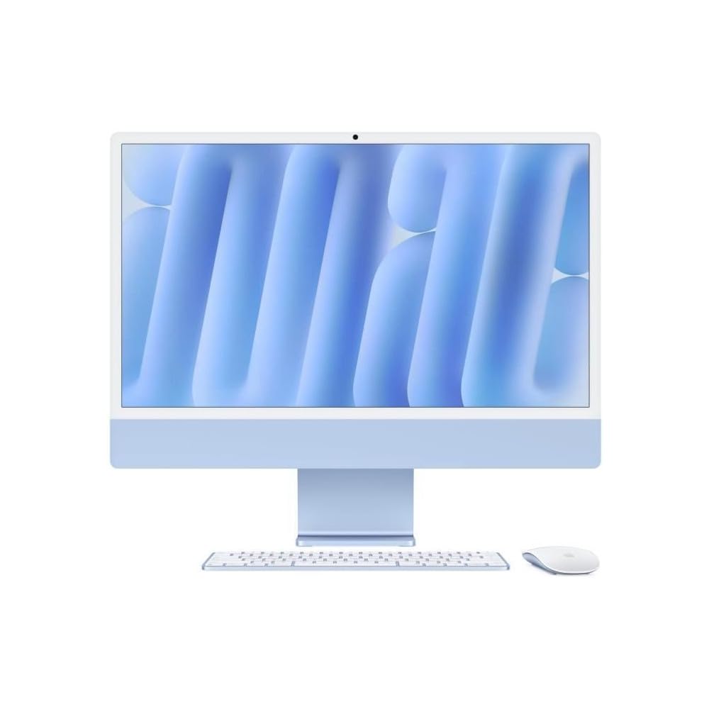 Apple iMac 24 écran retina 4,5K 256Go SSD 16 Go RAM Puce M4 CPU 8 cœurs GPU 8 cœurs Bleu