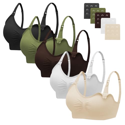 Image of Angelhood Nursing Bra 5 Pack Womens Maternity Breastfeeding Seamless Wireless Sleep Bra with Extenders