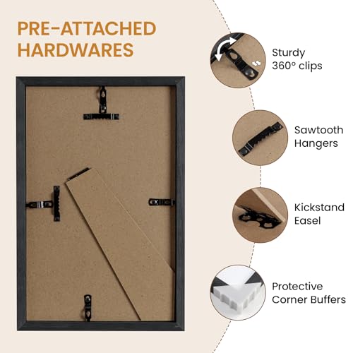 Image of 7x11 Picture Frame,Solid Oak Wood 7 inchx11 inch Photo Frame, Black Color Tempered Real Glass 7 by 11 Wooden Frames with No Mat,11x7 Picture Frames for Wall or Tabletop Display