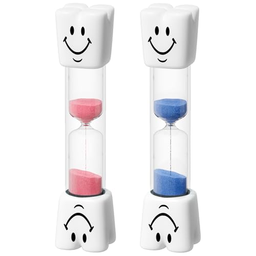 SuLiao Toothbrush Sand Timer for Kids, 2 Minute Smiley Acrylic Hourglass Sand Watch Clock Set, Plastic Unbreakable Hour Glass Mini Sandglass for Classroom Games Kitchen (Pack of 2)