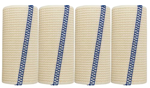 4-inch Premium Grade Elastic Bandage Wrap | Injuries, Sprains, Edema, Support, Compression | Use on Knee Ankle Leg Arm Body | Self Closures Both Sides | Non-Latex Fabric | 4-Pack | by Spa Slender