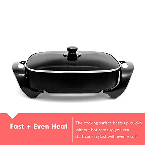 Caynel 12 x 12 Inch Nonstick Ceramic Electric Skillet with Glass Lid, Aluminum Body, 1400-Watts, Adjustable Temperature Controller Goes Up to 460 Degrees for Fry, Bake, Steam or Simmer, Easy to Clean (Black)
