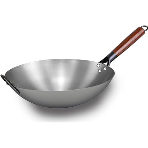 VONOTO Carbon Steel Wok Pan, Wok Pan with Handle, Traditional Woks (13 inch) Cover