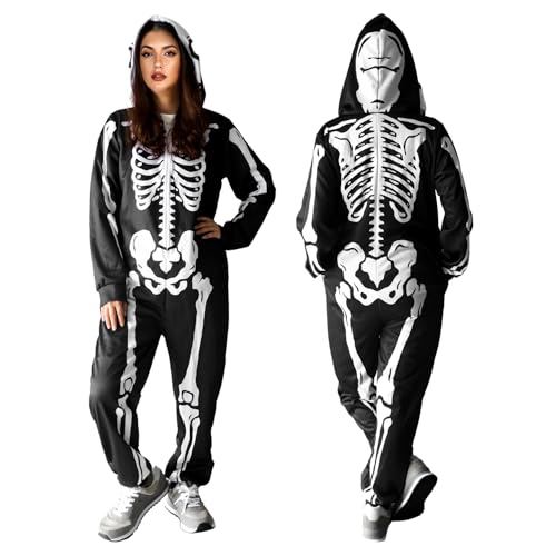 SHIRIA Halloween Skeleton Bodysuits, Cross-Dressing Clothes for Halloween Parties, Halloween Gifts for Women (S)