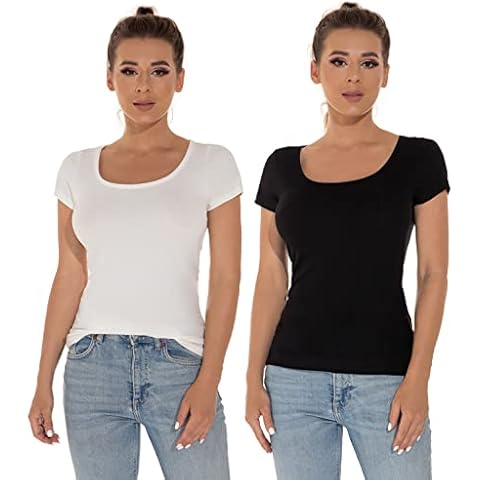 Mcilia Camiseta elástica con Cuello Redondo Cover