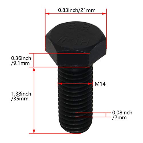 Image of Carbon Steel Hex Screw Bolts Hex Drive Fastener Rustproof Fully Threaded Metric Cap Bolts Black M14x35mm 5Pcs