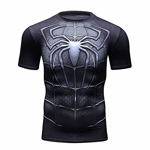 Men's Superhero Shirt Compression Workout T Shirts for Men Cool Dry Running Tee Athletic Fitness Gym Top Black