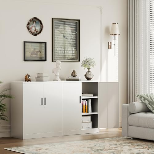 Metal Garage Storage Cabinets,36" Steel File Cabinet with 2 Adjustable Shelves, Lockable Storage Cabinets for Office, Home, Garage, Warehouse 36.2" H x 31.5" W x 15.7" D (White)