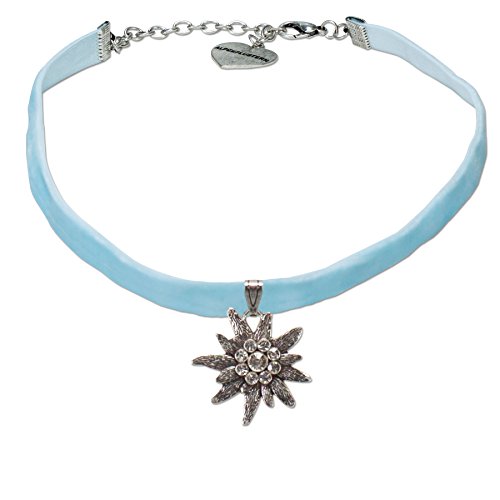 Alpenflüstern Trachten-Samt-Kropfband Strass-Edelweiß groß - Trachtenkette enganliegend, Kropfkette elastisch, Damen-Trachtenschmuck, Samtkropfband...