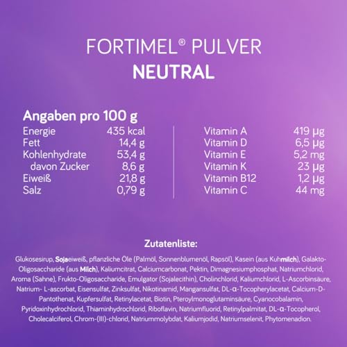 Nutricia Fortimel Pulver Neutral I Bei erhöhtem Energie und Eiweißbedarf I Trinknahrung in Pulverform zum Anrühren als Getränk oder zum Anreichern von Speisen I10g Protein, 200 kcal pro Portion I670gr