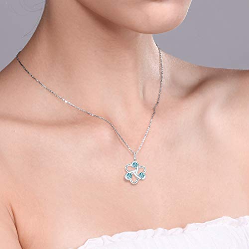 Gem Stone King 925 Sterling Silver Blue Zircon 3 Hearts Interlock Pendant Necklace For Women (1.50 Cttw, Round Cut 4MM, With 18 Inch Silver Chain) - Image 3