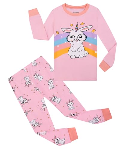 Benaive Girls Easter Pajamas Kids Bunny Easter Pjs Long Sleeves Set 100% Cotton Novelty Girls Sleepwear 2 Pieces Size 10 - image 1