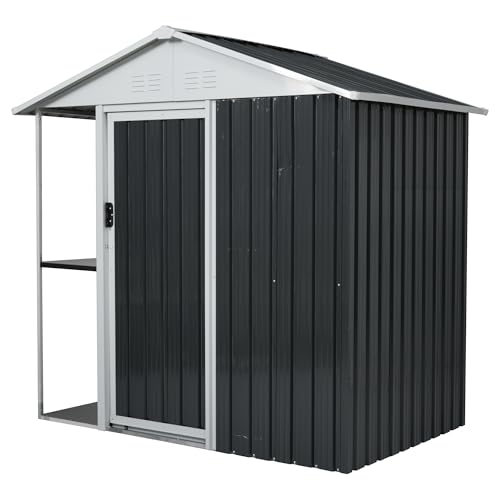 Donext 物置 屋外 大型 倉庫 幅193×奥行130×高さ189cm 可動棚付き 収納ラック付き 調整可能棚板付き 大容量 2433L 防さび ベランダ 防水 引き戸 ドア スチール物置 屋外収納 ガーデニング 庭 ブラック