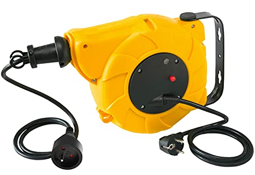Electraline 100236 Avvolgicavo Elettrico Automatico a Molla con Staffa di Fissaggio a Muro, Giallo,...