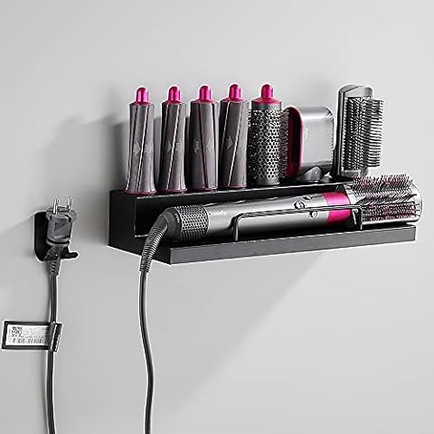 DALUOBO Storage Holder for Dyson Airwrap Curling Iron Accessories Wall Mounted Rack Bracket Stand with Adhesive for Home Bathroom Organizer Black Cover