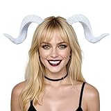 MOSTORY White Ram Horns Headband - Sheep Horn Headband for Cosplay Photo Shoot, Devil Goat Horns Hairband for Halloween Aceesories