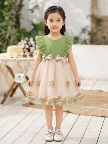 Image of TAGAS Girls Frock Dress | Floral Printed Princess Dress with Full Sleeves, Ruffle Shoulders & Flared Skirt | Birthday Dress for Girls | Wedding & Special Occasion Wear | 1-9 Years