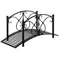 Outsunny 3.3FT Metal Arch Zen Garden Bridge with Safety Siderails, Decorative Footbridge, Delicate Floral Scrollwork for Stream, Fish Pond, Black