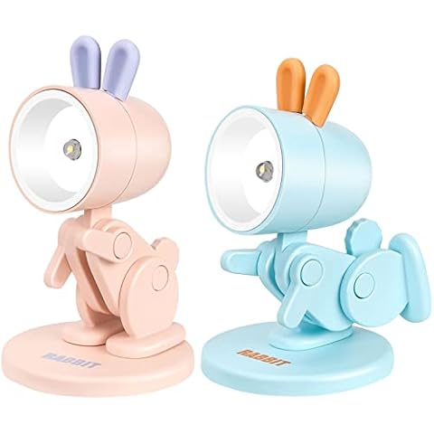 2 PCS Cartoon Mini Night Light, DIY Rabbit Light, LED Desk Lamp, Portable Adjustable Night Light Eye-Protection for Home Office College Dorm Room Girls Boys Decor Gift (Rabbit Blue+Pink) Cover