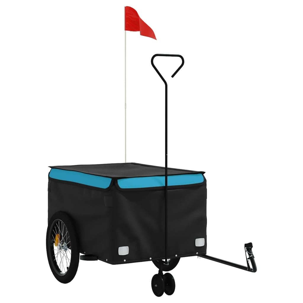 Remolque de bicicleta (45 kg), color negro y azul, hierro remolque, transporte para bicicleta, carro con ruedas -C 94114