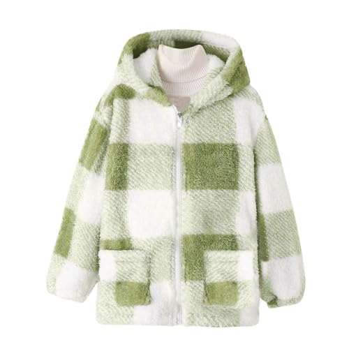 Girls Fleece Jacket with Pocket Youth Sherpa Ears Zipper Plaid Shacket Fall Fashion Hooded Outwear Warm Kids Clothes3