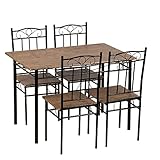 IPOTIUS Juego de Comedor Mesa y 4 Sillas, Mesa y Sillas de Comedor de Nogal Veteada con Estructura...