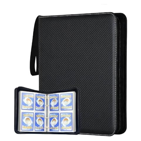 Fabulway 4 Pocket Trading Card Binder,Card Binder 400 Pockets Sports Cards Game Card Collection Binder Card Holder Binder Card Storage Album with Sleeves and Zipper (Black-400 Pockets) Cover