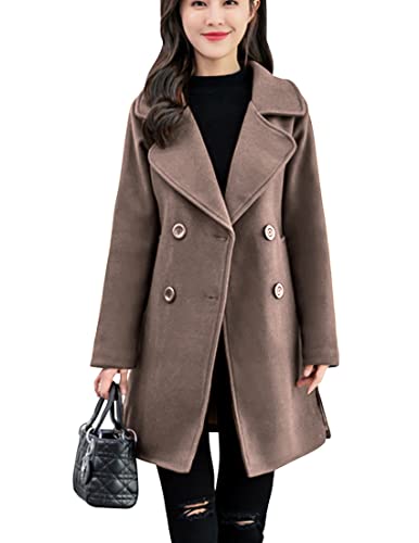 ebossy Women's Trench Jacket Double Breasted Wool Blend Mid-Long Pea Coat