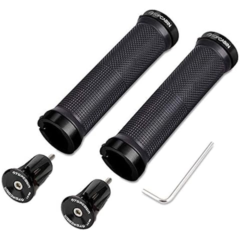 TOPCABIN Bike Grips Double Lock on Locking Bicycle Handlebar Grips Cycle Bicycle Mountain Bike BMX Floding ((Aluminum lock plug+Grips) Black 1 Pair) Cover