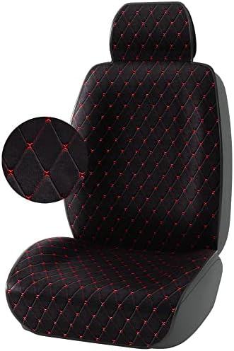 CAR PASS 1 Piece Velvet Rhombus Stitch Sideless Car Seat Cover, Anti-Slip Seat Cushion, Easy Install 30sec, Universal Fit for SUV Sedan Van Truck Vehicle (Black and Red)