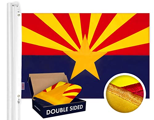 G128 Arizona State Flag | 3x5 Ft | Double ToughWeave Series Double Sided Embroidered 210D Polyester | Embroidered Design, Indoor/Outdoor, Brass Grommets, Heavy Duty, 2-ply