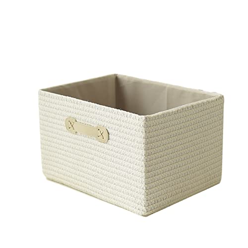 MJKQ9 収納ボックス ラタンバスケット 収納かご おしゃれ 卓上収納 籐手編み 雑貨 小物入れ 衣類 フルーツバスケット 収納バスケット 田園風 38*27*23cm 洗面所 バスルーム キッチン 台所 カフェ ホワイト 喫茶店 飲食店 持ち手付き 収