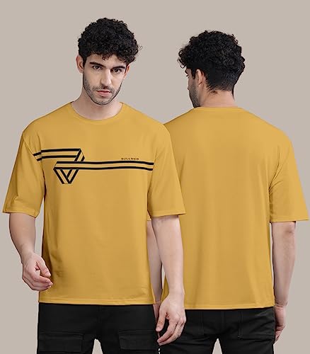 Image of BULLMER Peach Trendy Front Printed oversized Round Neck T-shirt for men