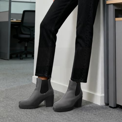 DREAM PAIRS Women's High Chunky Heel Chelsea Ankle Boots Slip On Elastic Fall Heeled Booties Shoes,Size 7.5,Grey,FRE