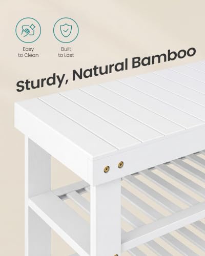 Image of SONGMICS Bamboo Shoe Bench with Seat, 11.3 x 27.6 x 20.5 Inches | Entryway Organizer for Bedroom, Cloud White, Bambou Collection ULBS370W101