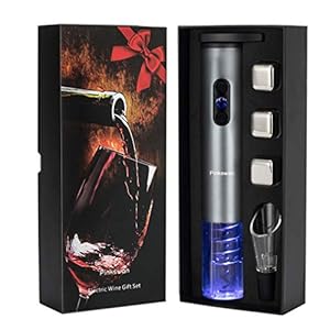 Wine Opener Electric Gift Set, Whiskey Stone Wine Lover Gifts with Wine Accessories of Automatic Corkscrew, Metal Ice…