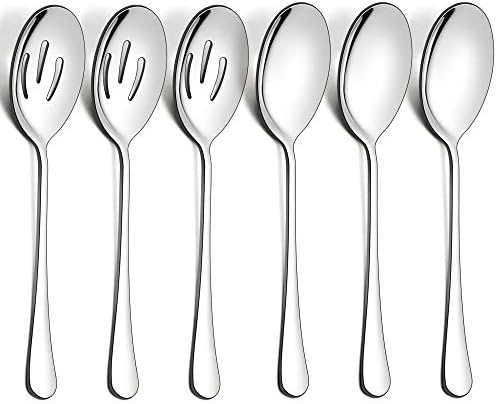 LIANYU 6 Pack Serving Spoons Set, Stainless Steel Large Slotted Spoons, Buffet Dinner Restaurant Serving Utensils, Catering Set for Party Banquet, 9.8 Inch