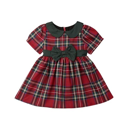 Geagodelia Kinder Baby Mädchen Weihnachtskleid Kurz-/ Langarm Rot Kariertes Kleid Winter Baby Mein erstes Weihnachtsoutfit (111401#Rot, 2-3 Jahre)