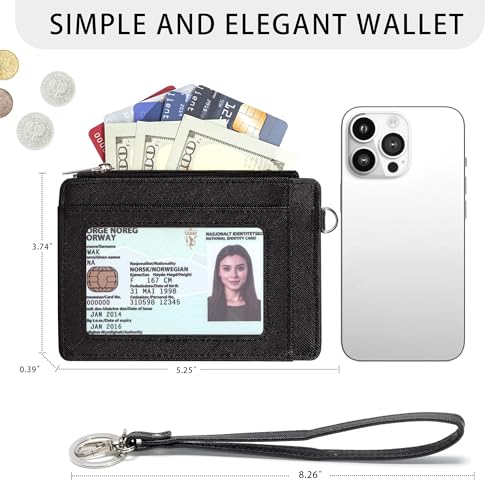 Image of SEAVILIA Small Wallet for Women Slim Wristlet Keychain Wallets RFID Credit Card Holder With Zipper Pocket, ID Window (Black)