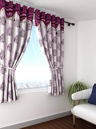 Image of Cortina Durable & Stylish Premium Leaf Print 100% Polyester Curtains - Metal Grommets - Easy Fitting Over Window - Bedroom Living Room Kids Room Hall Kitchen - 5 Feet Set of 1 - Purple 2