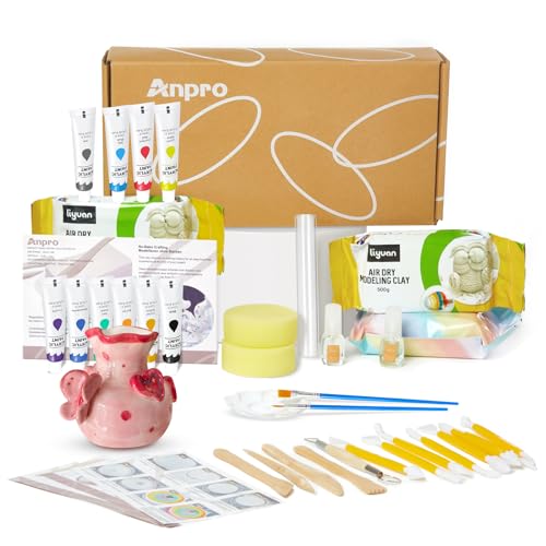 Anpro Lufttrocknendes Ton-Töpfer-Set für Anfänger, Töpferset für Zuhause, Keramik Set für Erwachsene und Kinder, Töpfern, Kreative DIY Geschenke