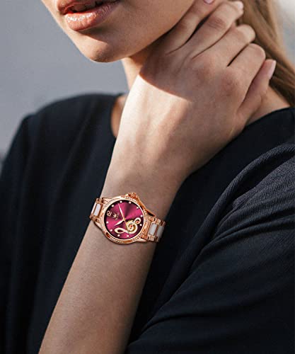 Olevs TJ-S-L6656GT-JM Watches For Women Automatic Self Winding Mechanical Ladies Rose Gold Wrist Watch Diamond Ceramic Music Skeleton Female Watch thumb #3