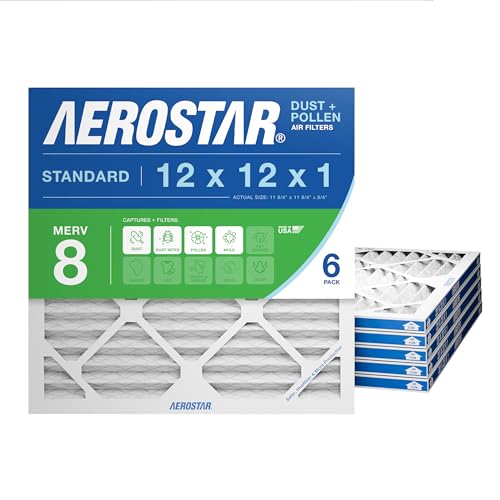 Aerostar 12x12x1 MERV 8 - 6 Count - High Efficiency Pleated HVAC,...