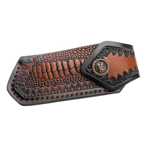 プレミアムレザー折りたたみナイフシース強化ステッチ耐摩耗性ベルトループ保護スリーブギア保護カッターシースベルトループ付き