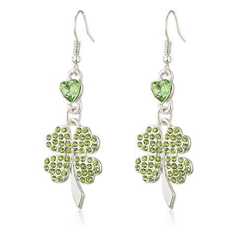 St Patrick's Day Earrings for Women, Four Leaf Clover Earrings, Shamrock Dangle Earrings, Irish Green Heart Cubic Zirconia Earrings Cover